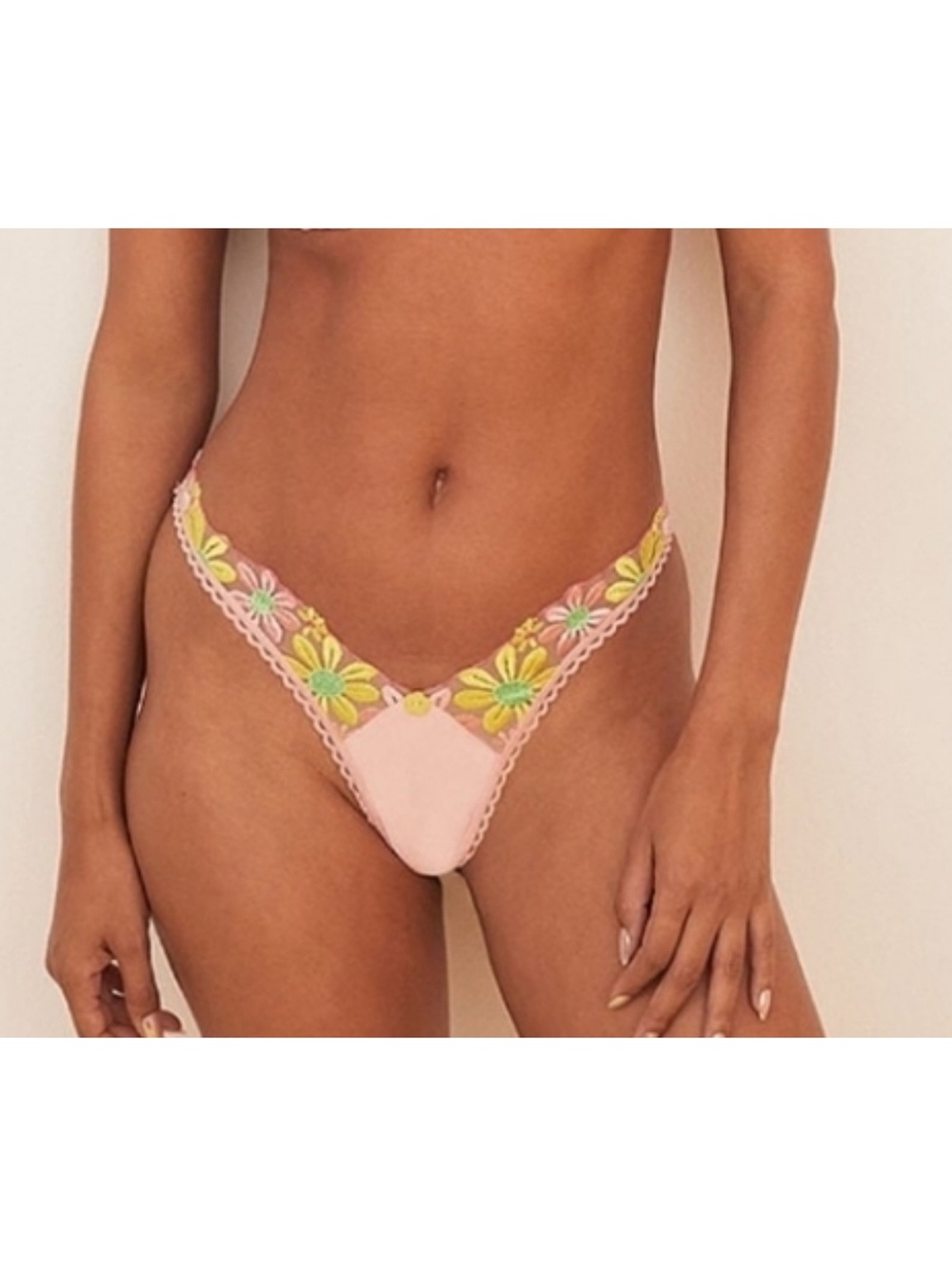 For Love & Lemons Daisy Thong XS NWT Floral Embroidered Pink Lingerie